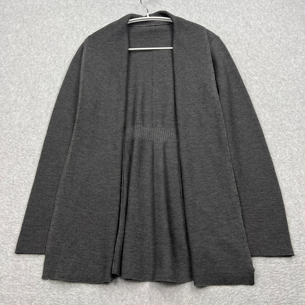 Eileen Fisher Cardigan Women's Small* Gray 100% Wool Knit Peplum Back‎ Sweater